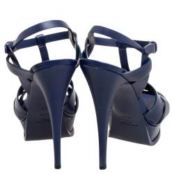 مملوكة مسبقًا Saint Laurent Blue Leather Tribute Sandals Size 40.5