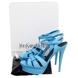 Pre Owned Saint Laurent Blue Leather Tribute Sandals Size 40.5