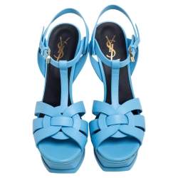 Pre Owned Saint Laurent Blue Leather Tribute Sandals Size 40.5