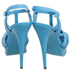 Pre Owned Saint Laurent Blue Leather Tribute Sandals Size 40.5