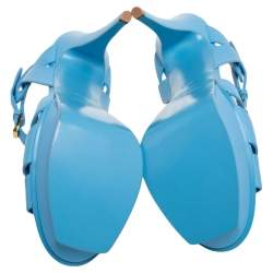 Pre Owned Saint Laurent Blue Leather Tribute Sandals Size 40.5