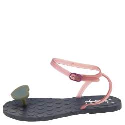 Pre Owned Saint Laurent Black Jelly Thong Flats Size 37