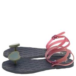 Pre Owned Saint Laurent Black Jelly Thong Flats Size 37