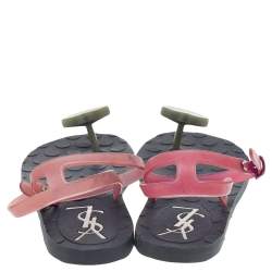 Pre Owned Saint Laurent Black Jelly Thong Flats Size 37