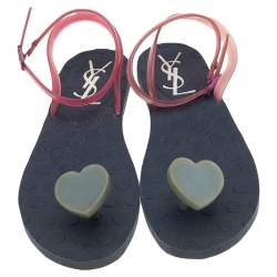 Pre Owned Saint Laurent Black Jelly Thong Flats Size 37