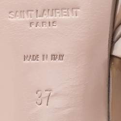 Pre Owned Saint Laurent Beige Patent Leather Tribute Platform Sandals Size 37