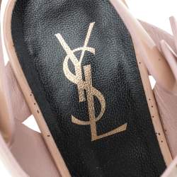 Pre Owned Saint Laurent Beige Patent Leather Tribute Platform Sandals Size 37