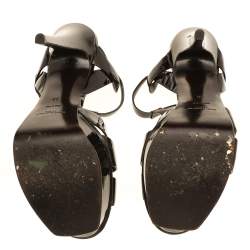 Pre Owned Saint Laurent Burgundy Patent Leather Tribute Platform Sandals Size 38