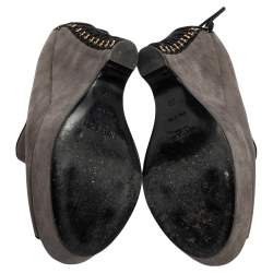 Saint Laurent Grey Suede  Wedge Peep Toe Booties Size 38