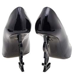 مملوكة مسبقًا حذاء كعب عالي سان لوران أوبيوم جلد أسود لامع مقدمة مدببة مقاس 37