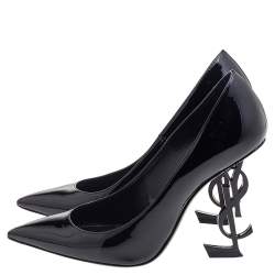 مملوكة مسبقًا حذاء كعب عالي سان لوران أوبيوم جلد أسود لامع مقدمة مدببة مقاس 37