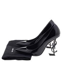 مملوكة مسبقًا حذاء كعب عالي سان لوران أوبيوم جلد أسود لامع مقدمة مدببة مقاس 37