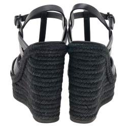 Pre Owned Saint Laurent Black Leather Tribute Wedge Espadrille Platform Sandals Size 37