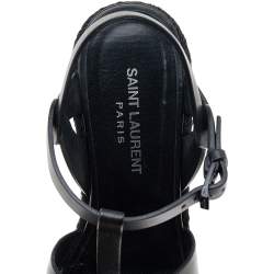 Pre Owned Saint Laurent Black Leather Tribute Wedge Espadrille Platform Sandals Size 37
