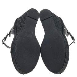 Pre Owned Saint Laurent Black Leather Tribute Wedge Espadrille Platform Sandals Size 37