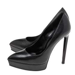 Pre Owned حذاء كعب عالي سان لوران جانس جلد مزخرف أسود نعلس يك مقاس 36