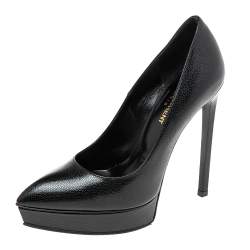 Pre Owned حذاء كعب عالي سان لوران جانس جلد مزخرف أسود نعلس يك مقاس 36