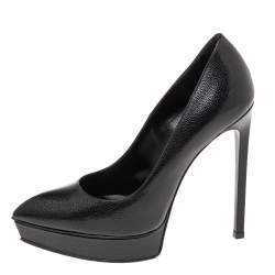 Pre Owned حذاء كعب عالي سان لوران جانس جلد مزخرف أسود نعلس يك مقاس 36