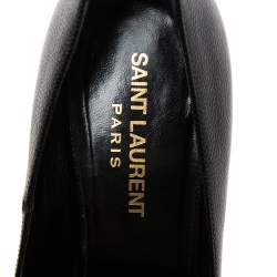 Pre Owned حذاء كعب عالي سان لوران جانس جلد مزخرف أسود نعلس يك مقاس 36