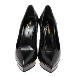 Pre Owned حذاء كعب عالي سان لوران جانس جلد مزخرف أسود نعلس يك مقاس 36