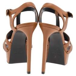 Pre Owned Saint Laurent Brown Leather Strappy Platform Ankle Strap Sandals Size 35