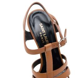 Pre Owned Saint Laurent Brown Leather Strappy Platform Ankle Strap Sandals Size 35
