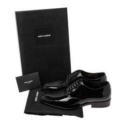 Pre Owned Saint Laurent Black Patent Leather Montaigne Lace-Up Derby Size 37.5