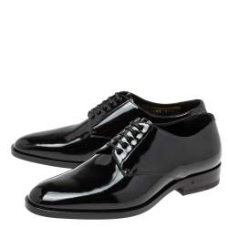 Pre Owned Saint Laurent Black Patent Leather Montaigne Lace-Up Derby Size 37.5