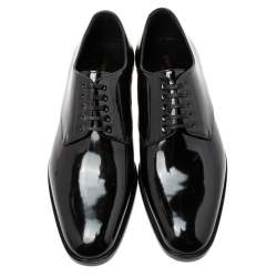 Pre Owned Saint Laurent Black Patent Leather Montaigne Lace-Up Derby Size 37.5