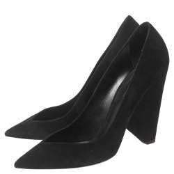 Saint Laurent Black Suede Platform Block Pumps Size 40