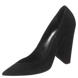 Saint Laurent Black Suede Platform Block Pumps Size 40