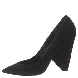 Saint Laurent Black Suede Platform Block Pumps Size 40