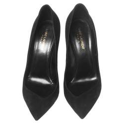 Saint Laurent Black Suede Platform Block Pumps Size 40