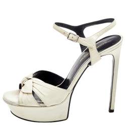 Pre Owned Saint Laurent Off-White Leather Bow Platform Sandals Size 37