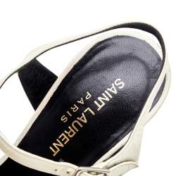 Pre Owned Saint Laurent Off-White Leather Bow Platform Sandals Size 37