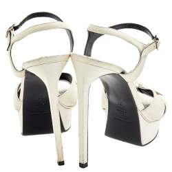 Pre Owned Saint Laurent Off-White Leather Bow Platform Sandals Size 37