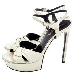 Pre Owned Saint Laurent Off-White Leather Bow Platform Sandals Size 37