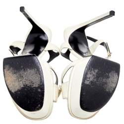 Pre Owned Saint Laurent Off-White Leather Bow Platform Sandals Size 37