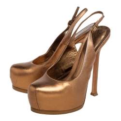 Saint Laurent Gold Leather Tribtoo Slingback Sandals Size 36.5