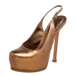 Saint Laurent Gold Leather Tribtoo Slingback Sandals Size 36.5