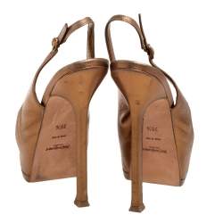 Saint Laurent Gold Leather Tribtoo Slingback Sandals Size 36.5