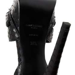 مملوكة مسبقًا Saint Laurent Black Python Leather Tribute Platform  Sandals Size 38.5