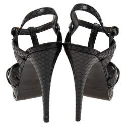 مملوكة مسبقًا Saint Laurent Black Python Leather Tribute Platform  Sandals Size 38.5