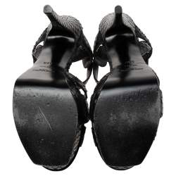 مملوكة مسبقًا Saint Laurent Black Python Leather Tribute Platform  Sandals Size 38.5