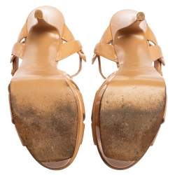 Saint Laurent Beige Patent Leather Tribute  Platform Sandals Size 38