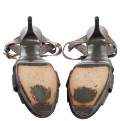 Pre Owned Saint Laurent Grey Lizard Embossed Leather Tribute Sandals Size 40