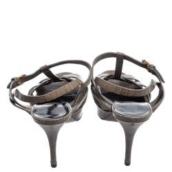 Pre Owned Saint Laurent Grey Lizard Embossed Leather Tribute Sandals Size 40