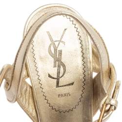 Pre Owned صندل سان لوران تريبوت جلد ذهبي فاتح نعل سميك مقاس 38