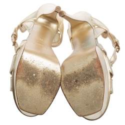 Pre Owned صندل سان لوران تريبوت جلد ذهبي فاتح نعل سميك مقاس 38