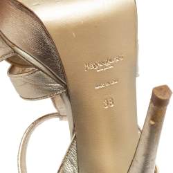 Pre Owned صندل سان لوران تريبوت جلد ذهبي فاتح نعل سميك مقاس 38